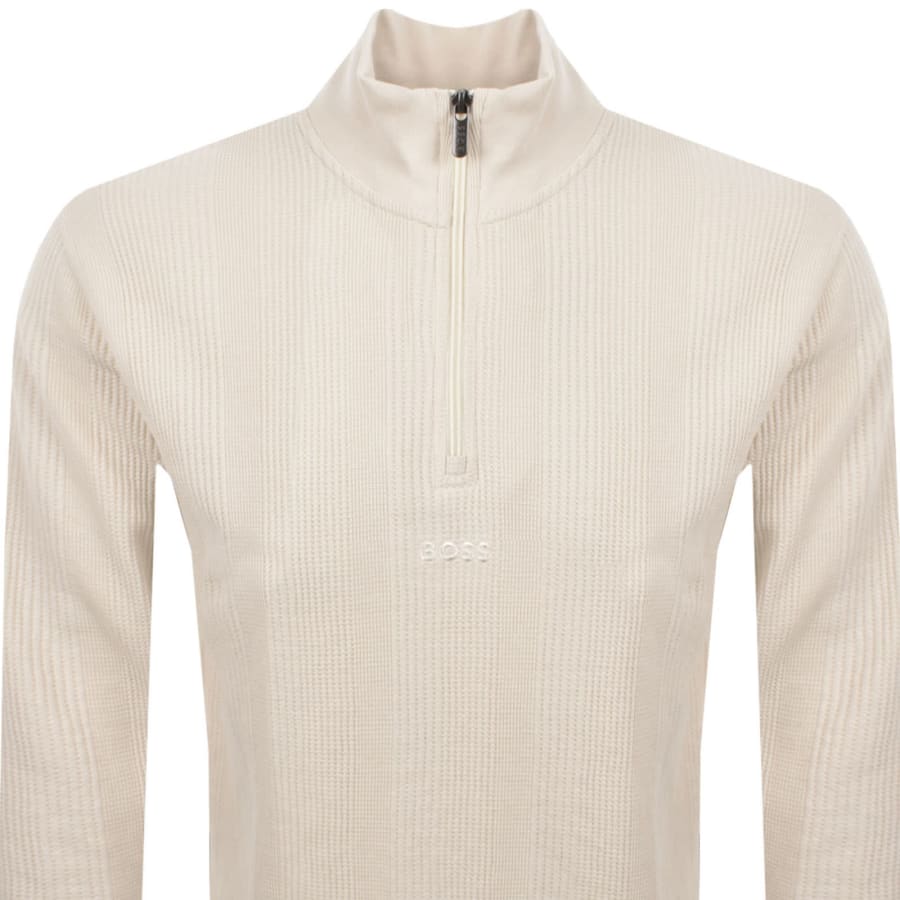 BOSS Waffle Structure Quarter Zip Sweatshirt Cream